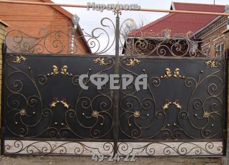 Кованые ворота,  распашные,  откатные,  решетчатые,  металлические калитки,  художественная ковка 5